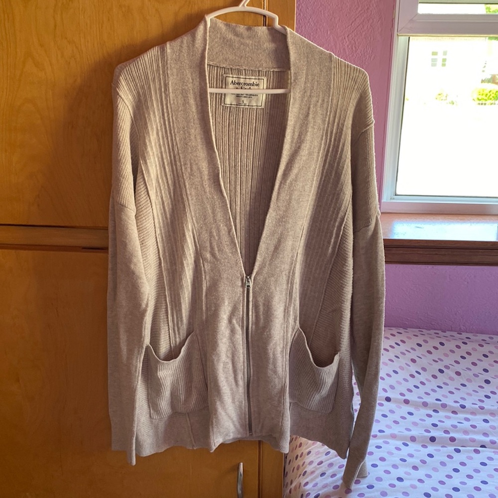 Abercrombie & Fitch, size small, half zip, taupe cardigan